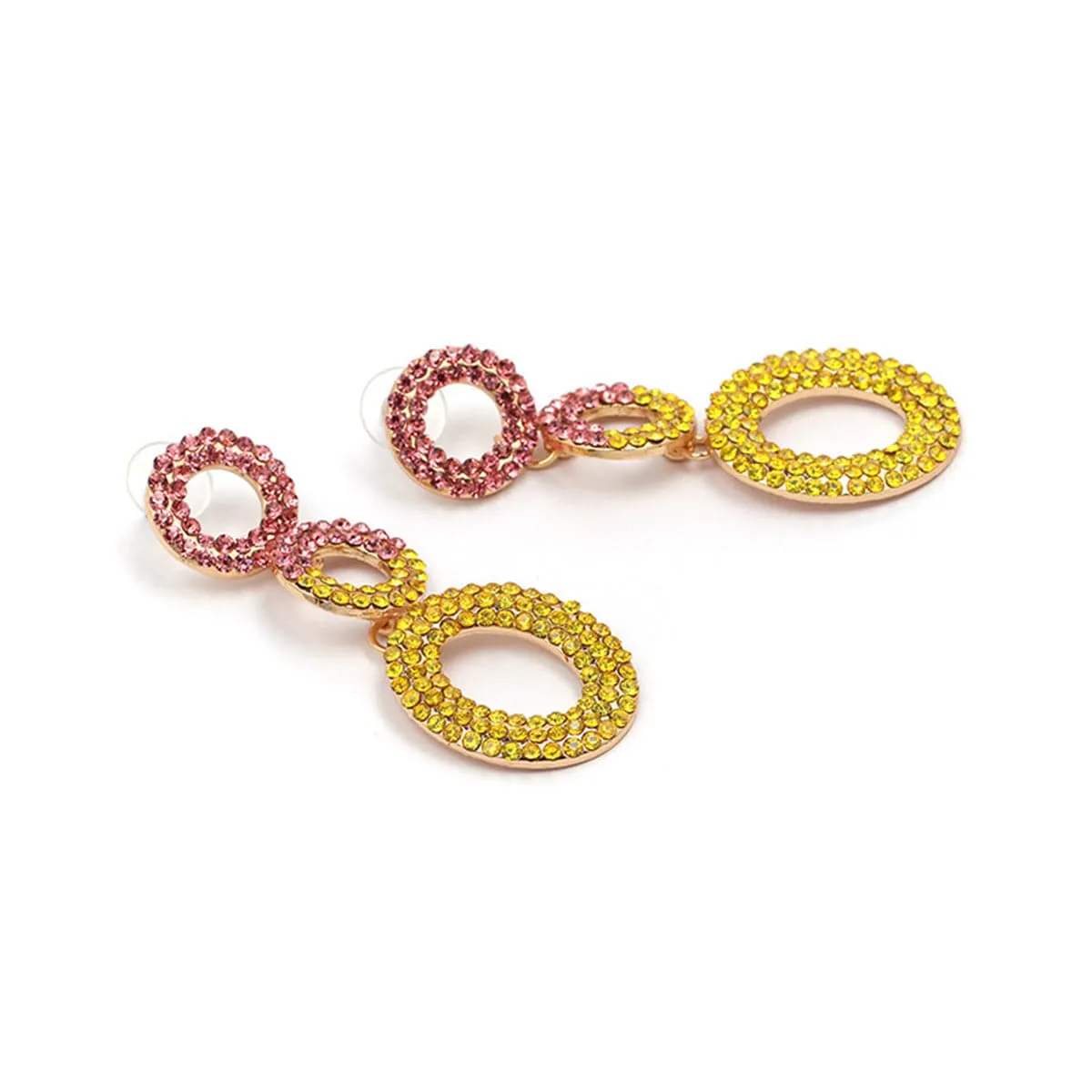 Pink Cubic Zirconia & 18K Gold-Plated Circle Drop Earrings