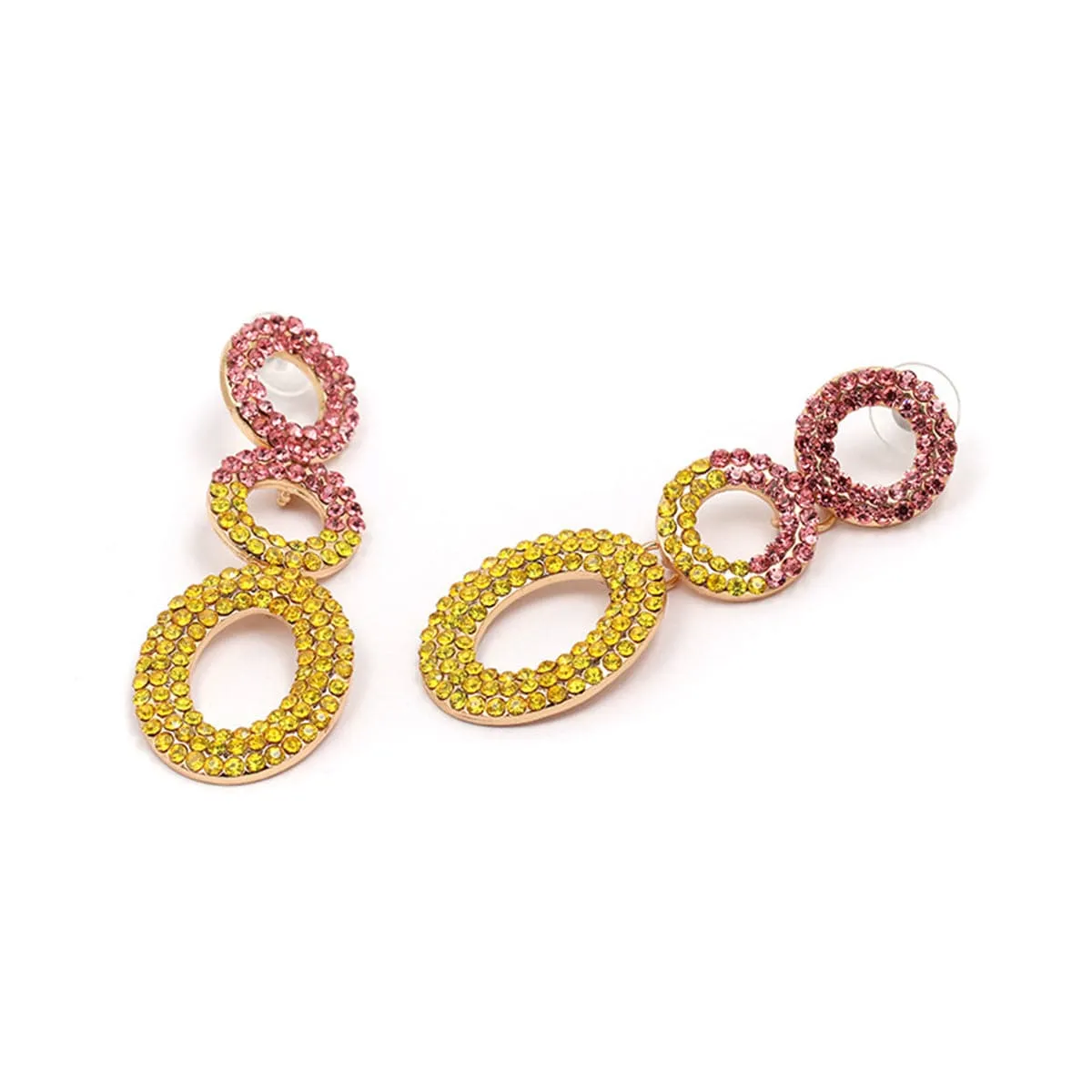 Pink Cubic Zirconia & 18K Gold-Plated Circle Drop Earrings