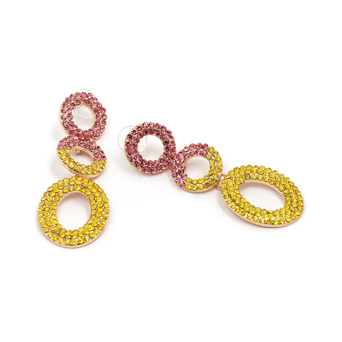 Pink Cubic Zirconia & 18K Gold-Plated Circle Drop Earrings