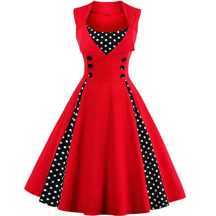 Plus Size Women's Retro Vintage Dress 50s 60s Rockabilly Style Party Midi Dresses