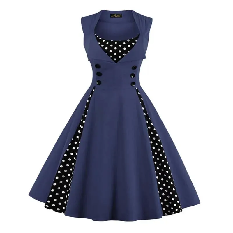 Plus Size Women's Retro Vintage Dress 50s 60s Rockabilly Style Party Midi Dresses