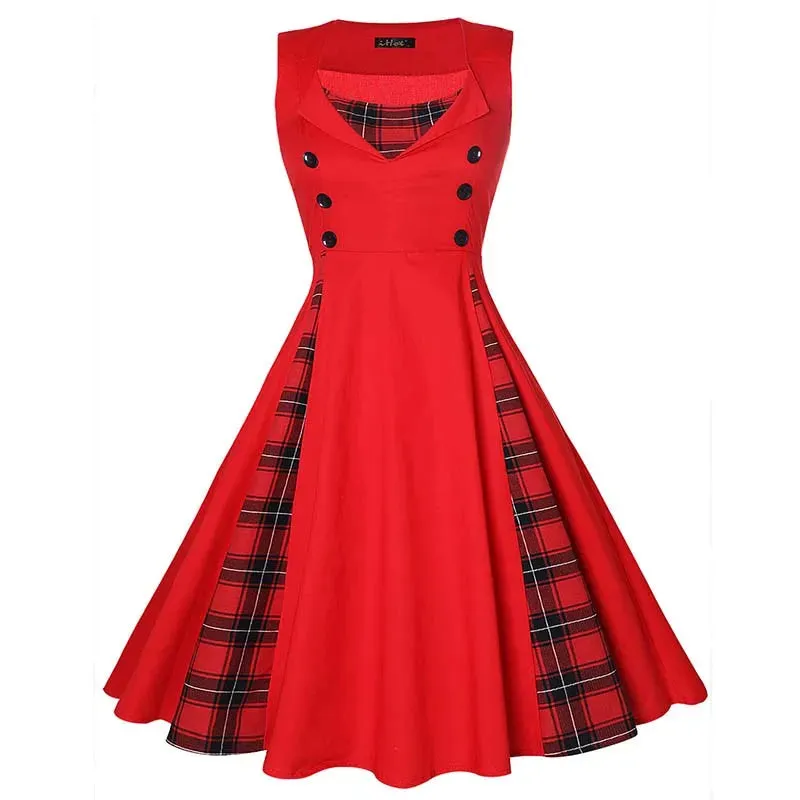 Plus Size Women's Retro Vintage Dress 50s 60s Rockabilly Style Party Midi Dresses