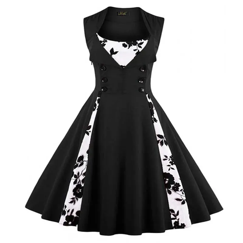 Plus Size Women's Retro Vintage Dress 50s 60s Rockabilly Style Party Midi Dresses
