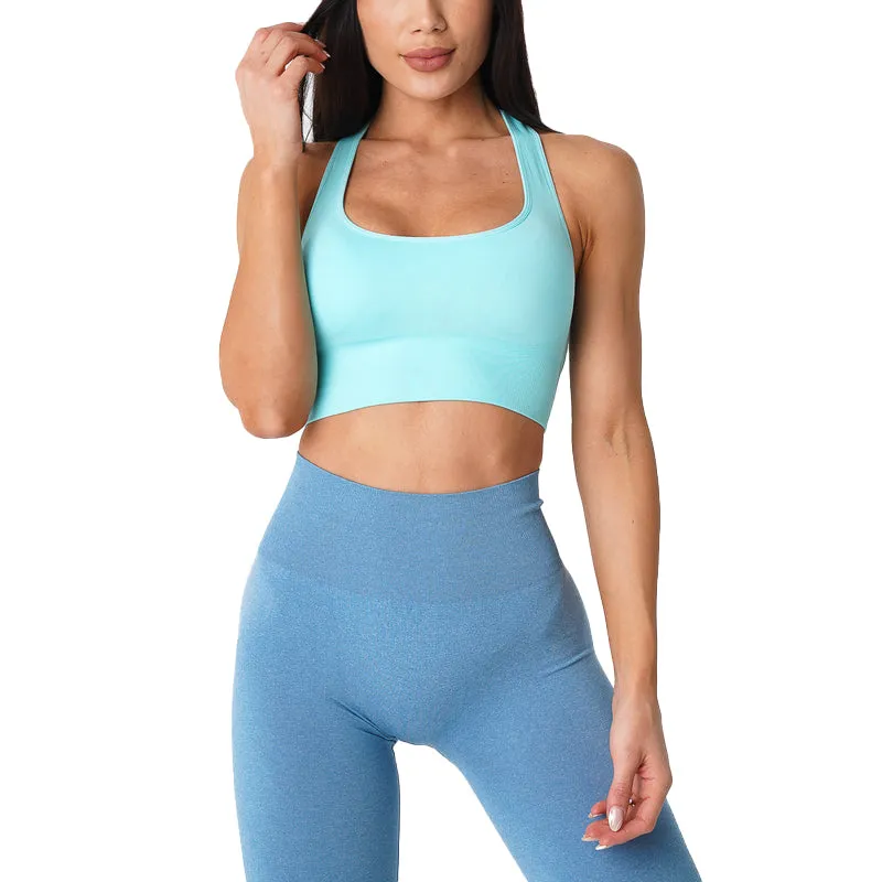 Premium Ignite Seamless Sports Bra – Low-Medium Impact, Breathable Elastic Fitness Top with Back Strap Design, Compressive Waistband & Removable Pads for Support