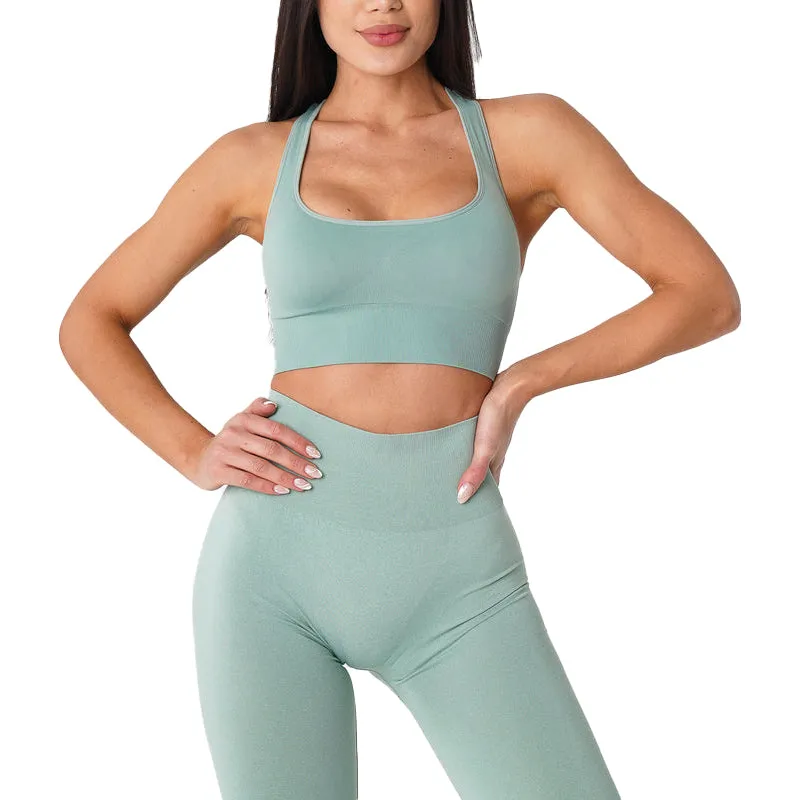 Premium Ignite Seamless Sports Bra – Low-Medium Impact, Breathable Elastic Fitness Top with Back Strap Design, Compressive Waistband & Removable Pads for Support
