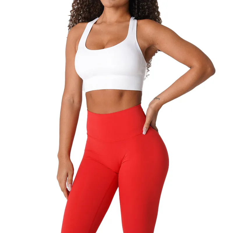 Premium Ignite Seamless Sports Bra – Low-Medium Impact, Breathable Elastic Fitness Top with Back Strap Design, Compressive Waistband & Removable Pads for Support