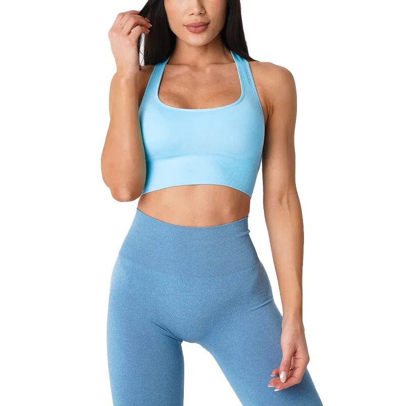 Premium Ignite Seamless Sports Bra – Low-Medium Impact, Breathable Elastic Fitness Top with Back Strap Design, Compressive Waistband & Removable Pads for Support