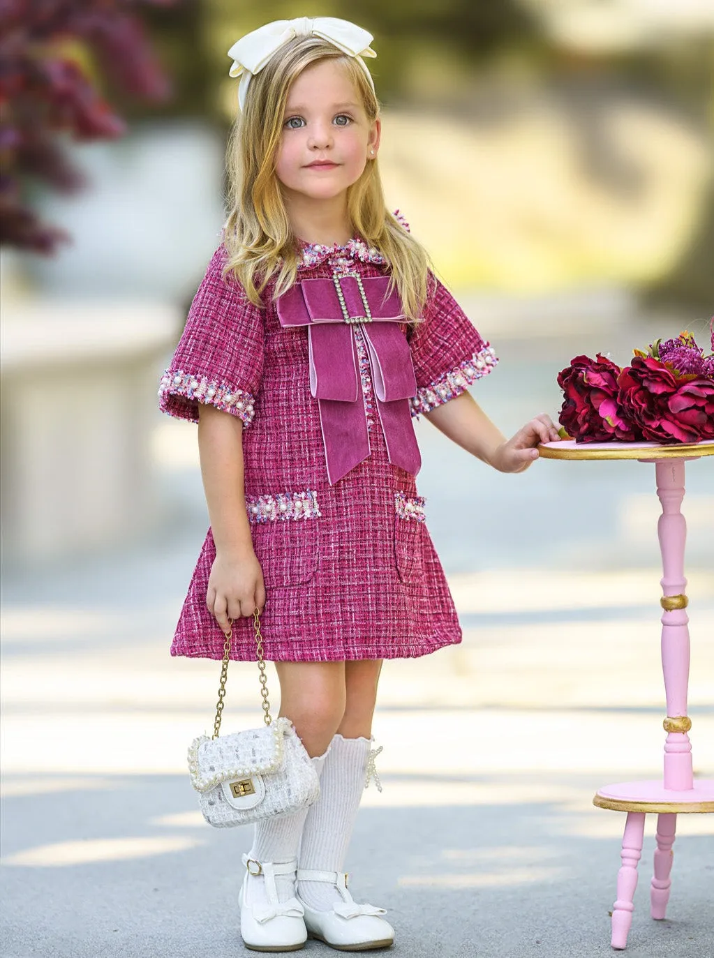 Prettiest Doll Berry Red Tweed Dress