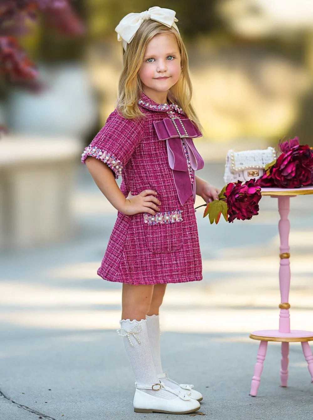 Prettiest Doll Berry Red Tweed Dress