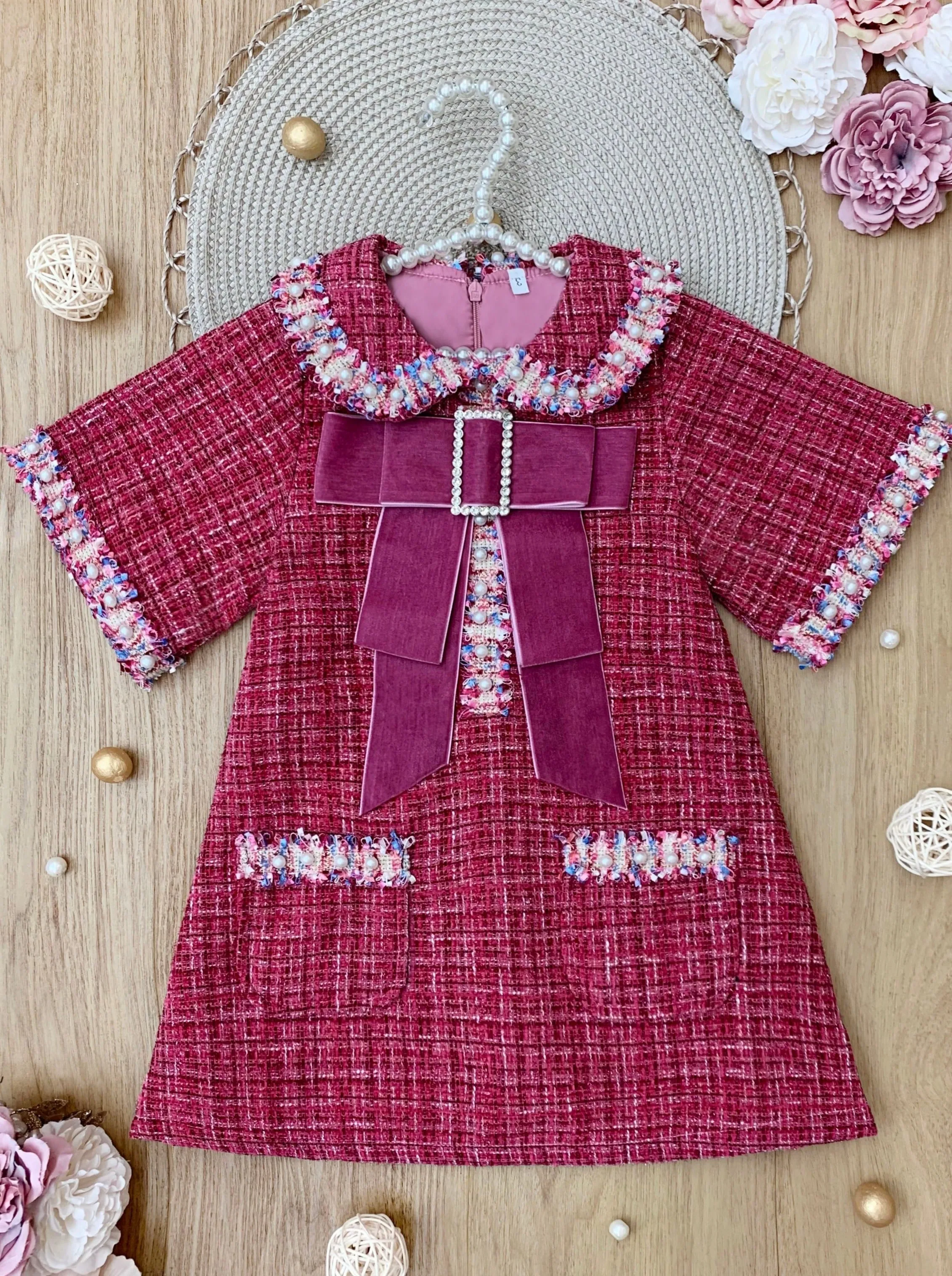 Prettiest Doll Berry Red Tweed Dress