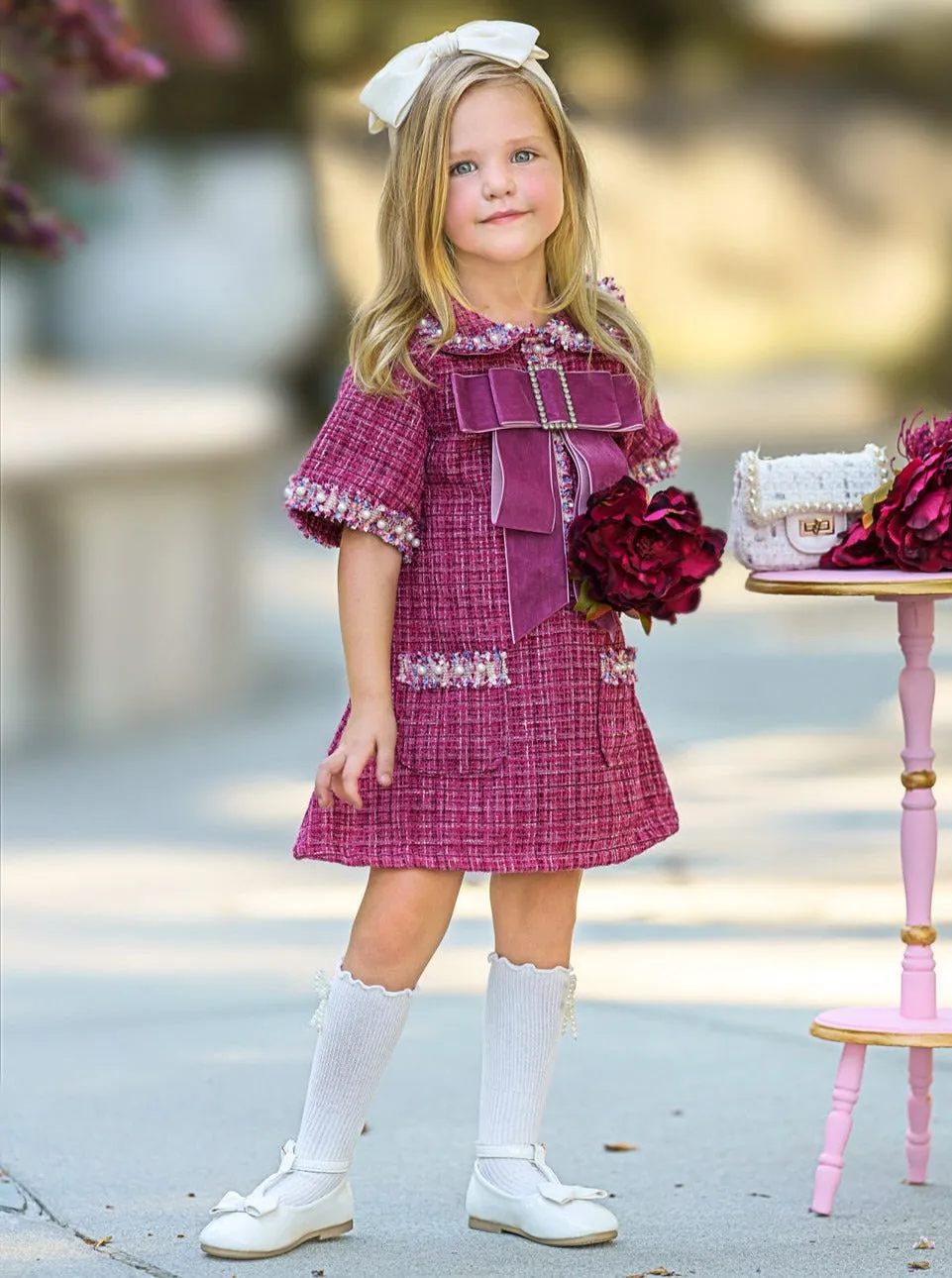 Prettiest Doll Berry Red Tweed Dress