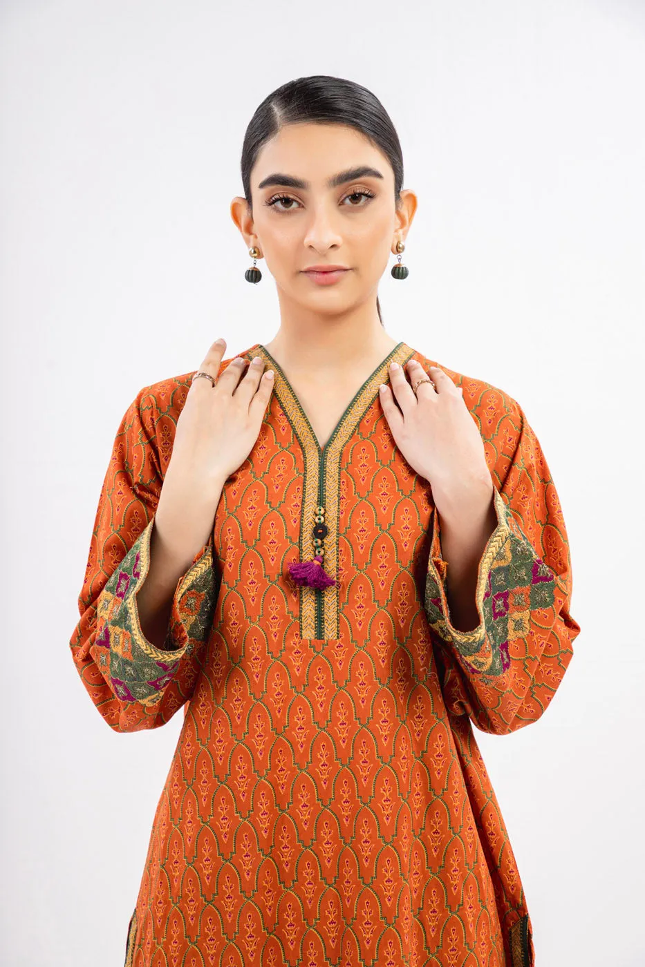 Printed Embroidered Silk Kurti