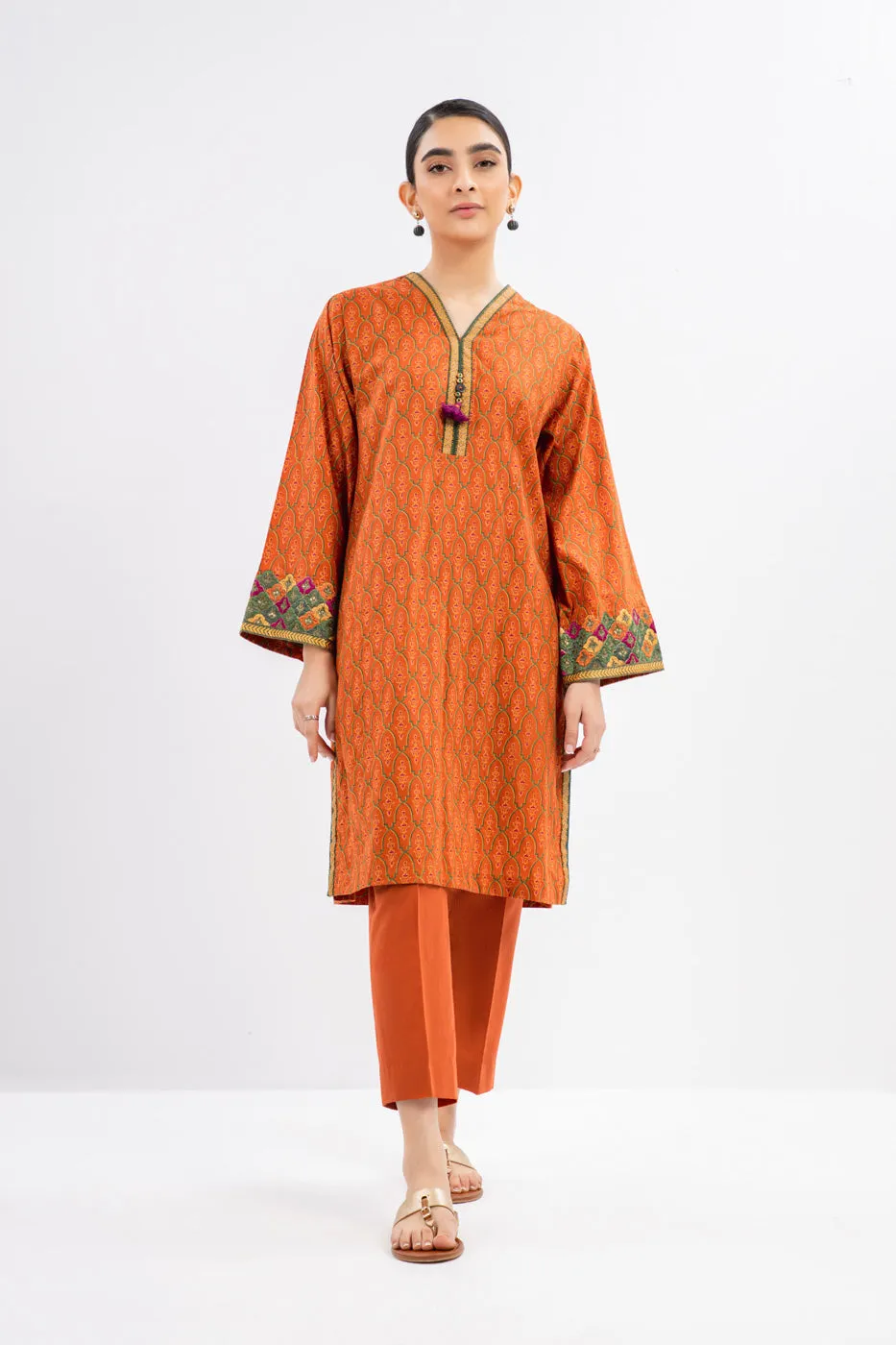Printed Embroidered Silk Kurti