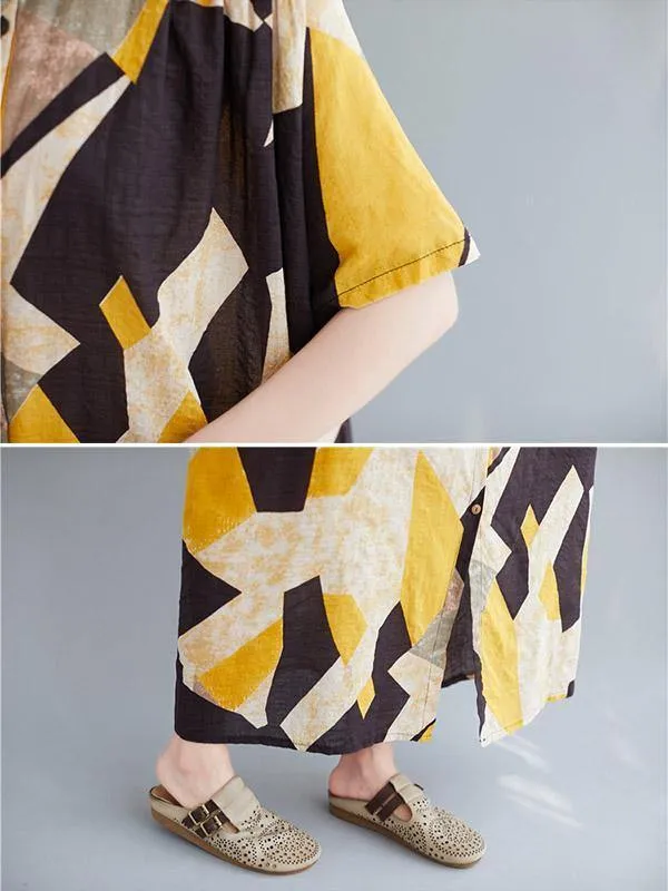 Printed Stand Collar Long Dress