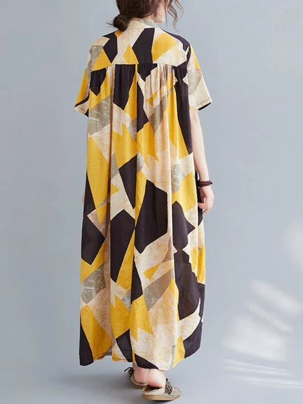 Printed Stand Collar Long Dress