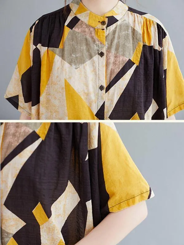 Printed Stand Collar Long Dress