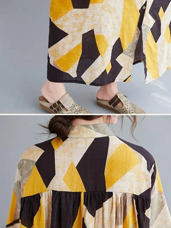 Printed Stand Collar Long Dress