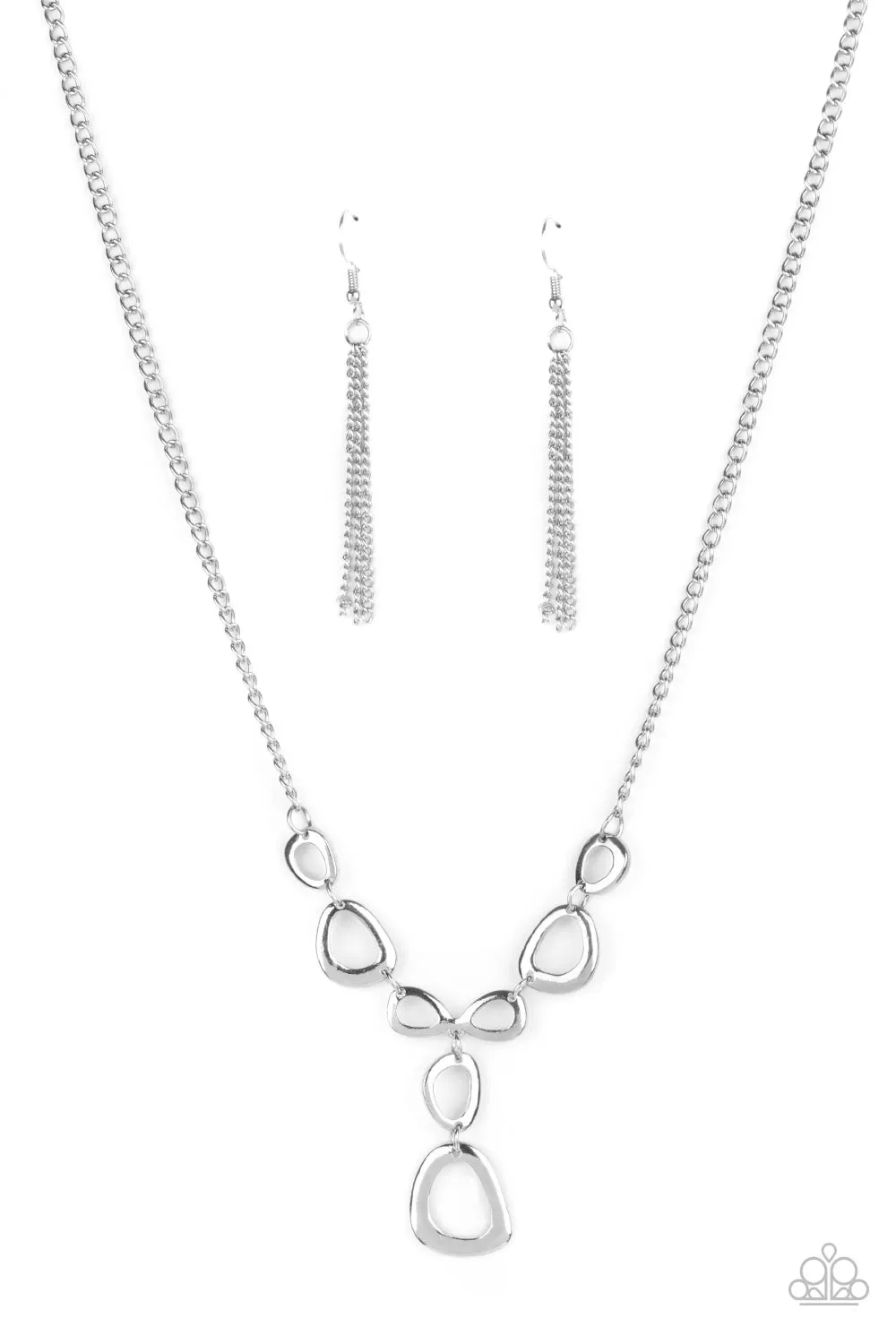 "So Mod" Silver Metal With Irregular Shaped Circles " Y " Necklace Set