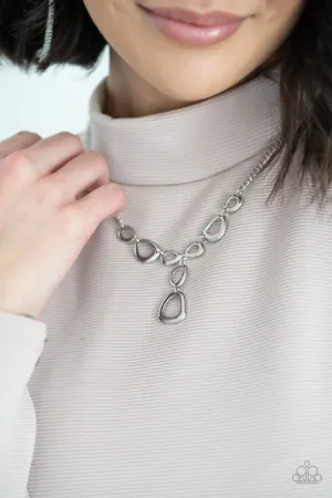 "So Mod" Silver Metal With Irregular Shaped Circles " Y " Necklace Set