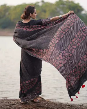 Rahi Blockprinted Modal Silk Saree - Jaisal