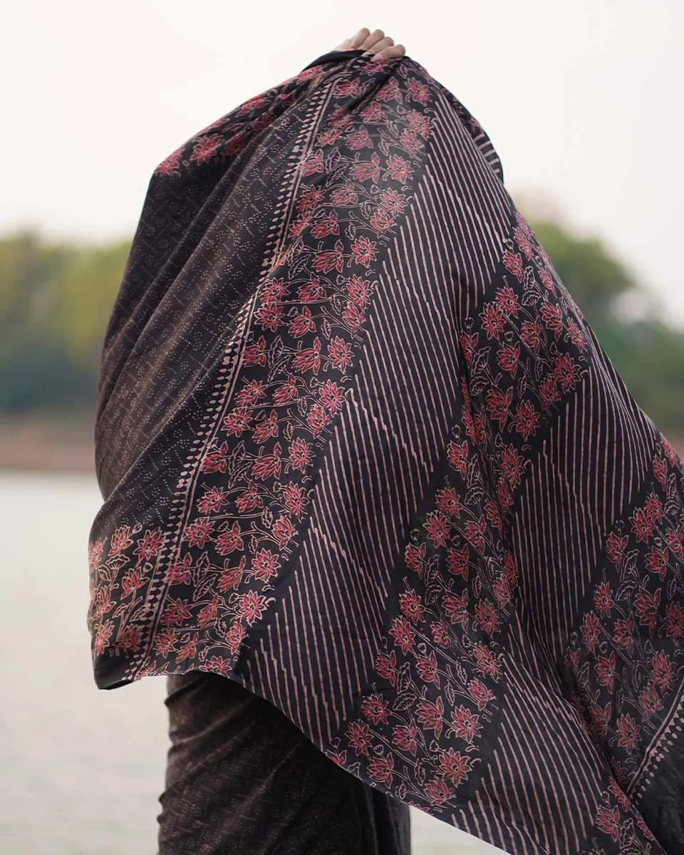 Rahi Blockprinted Modal Silk Saree - Jaisal