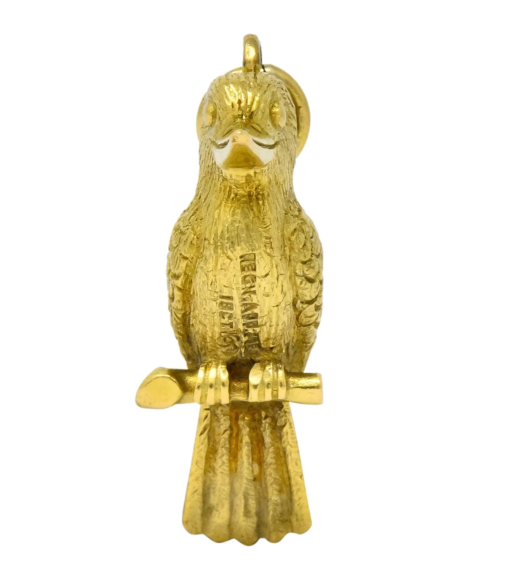 Realistic 18 Karat Green Gold Kookaburra Bird Pendant Charm