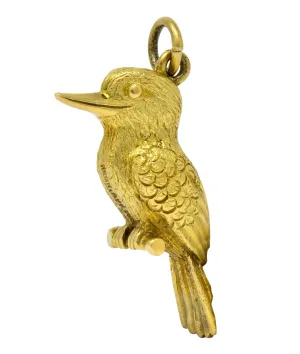 Realistic 18 Karat Green Gold Kookaburra Bird Pendant Charm