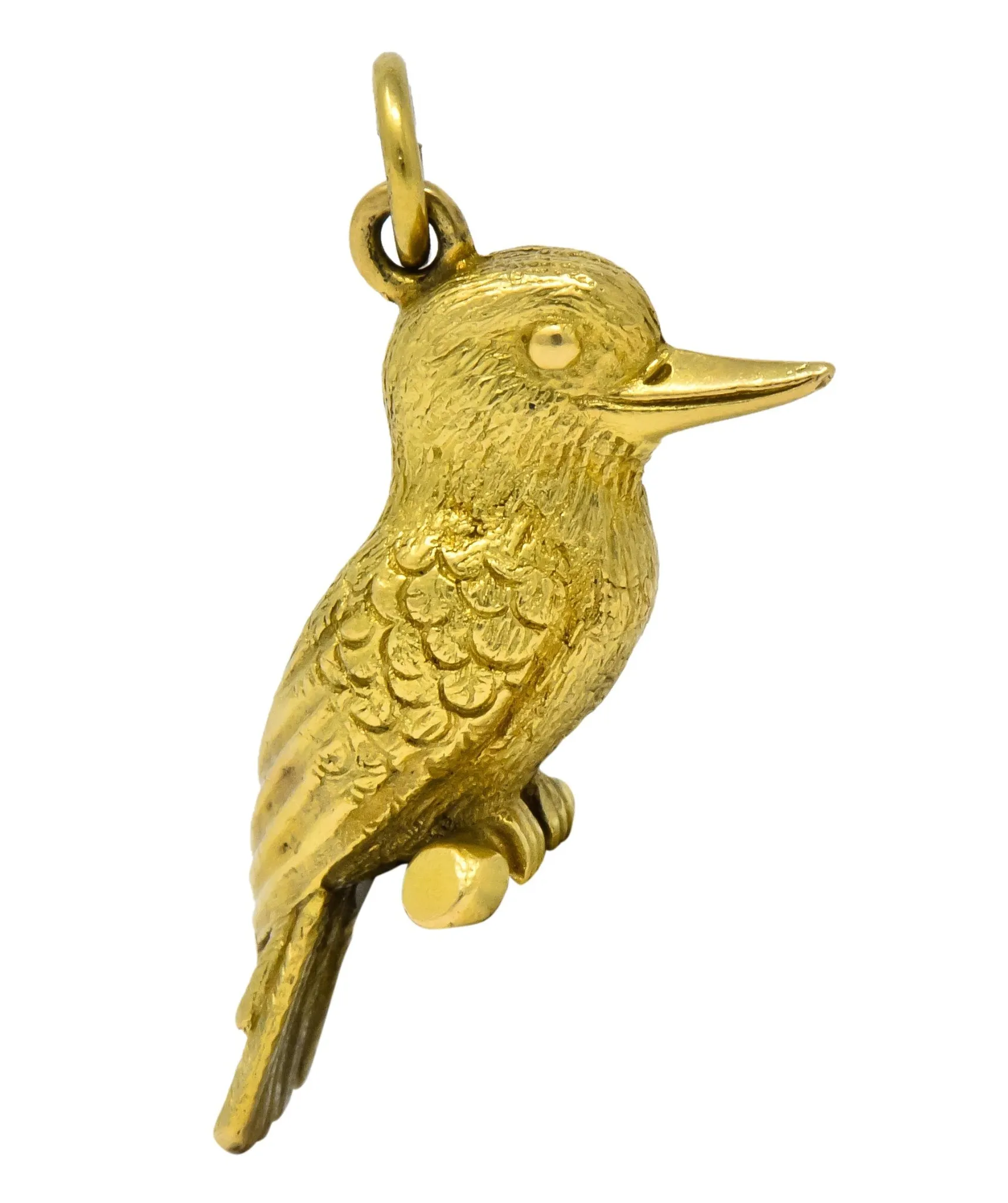 Realistic 18 Karat Green Gold Kookaburra Bird Pendant Charm
