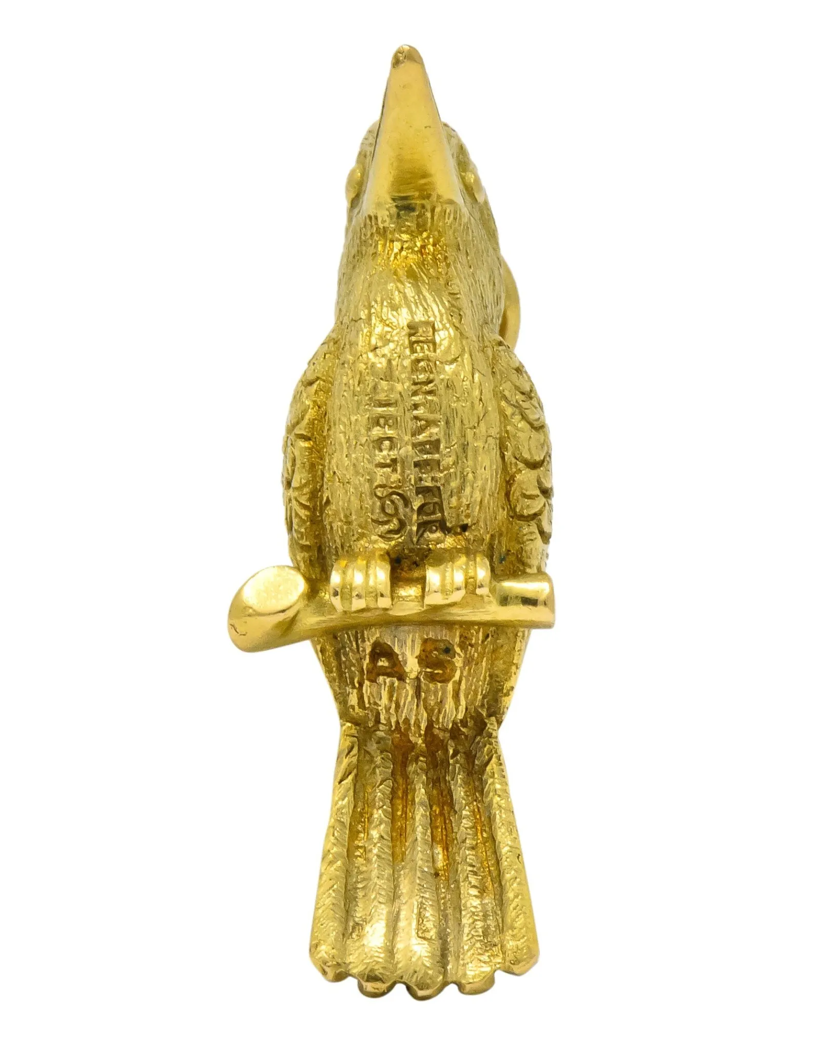 Realistic 18 Karat Green Gold Kookaburra Bird Pendant Charm