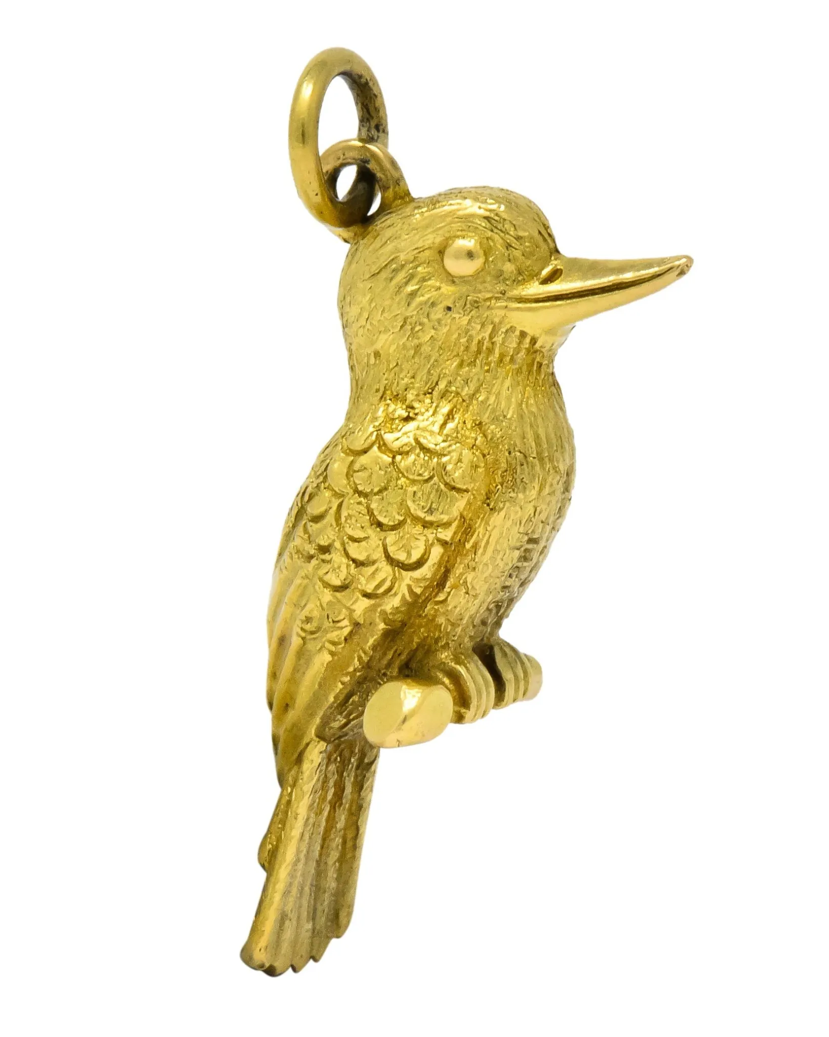 Realistic 18 Karat Green Gold Kookaburra Bird Pendant Charm