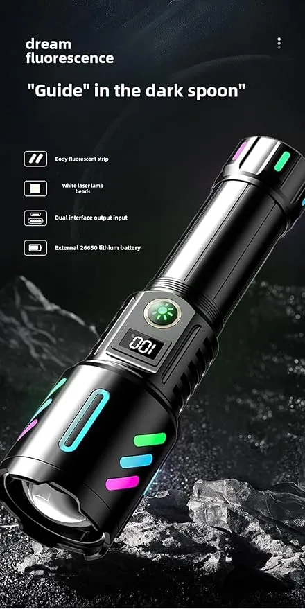 Rechargeable LED Flashlight, 2,000,000 Lumens, Tactical, 5 Modes, Zoomable, IP67 Waterproof, for Camping/Home