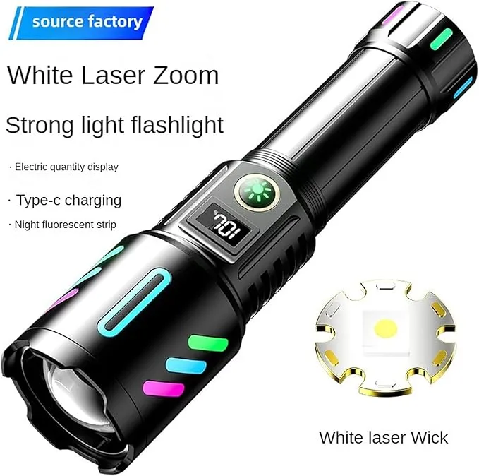 Rechargeable LED Flashlight, 2,000,000 Lumens, Tactical, 5 Modes, Zoomable, IP67 Waterproof, for Camping/Home