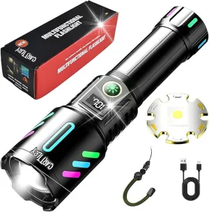 Rechargeable LED Flashlight, 2,000,000 Lumens, Tactical, 5 Modes, Zoomable, IP67 Waterproof, for Camping/Home