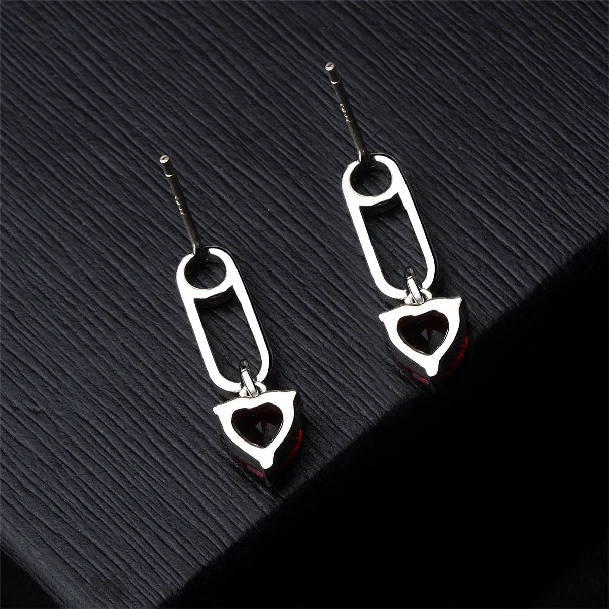 Red Crystal & Silver-Plated Heart Pin Drop Earrings