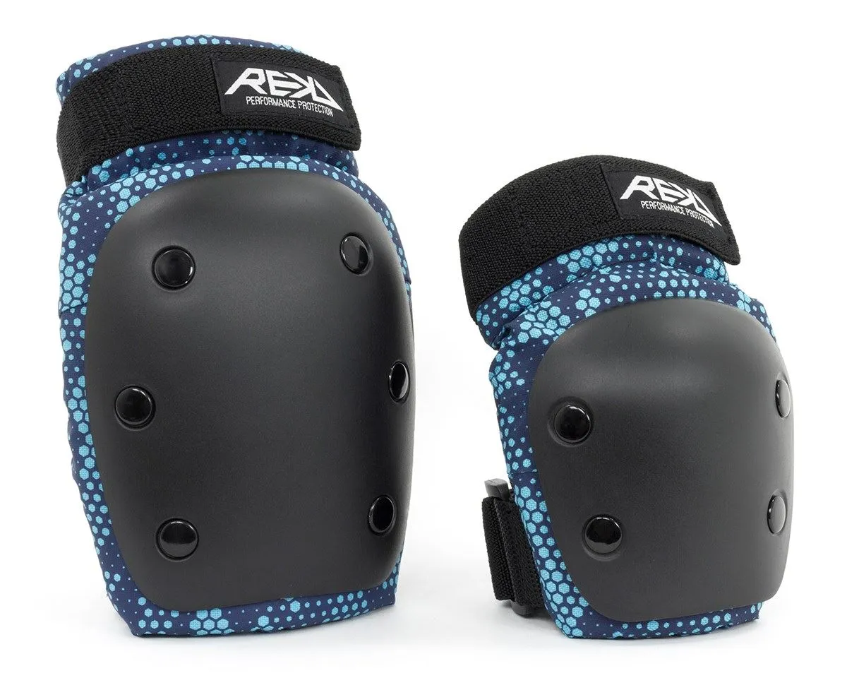 REKD Youth Heavy Duty Skateboard Skate Scooter BMX Double Pad Set - Black / Blue