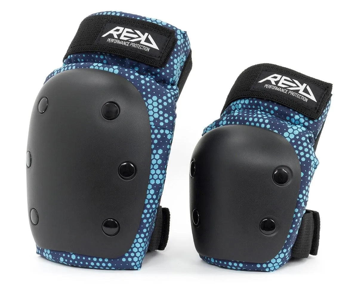 REKD Youth Heavy Duty Skateboard Skate Scooter BMX Double Pad Set - Black / Blue