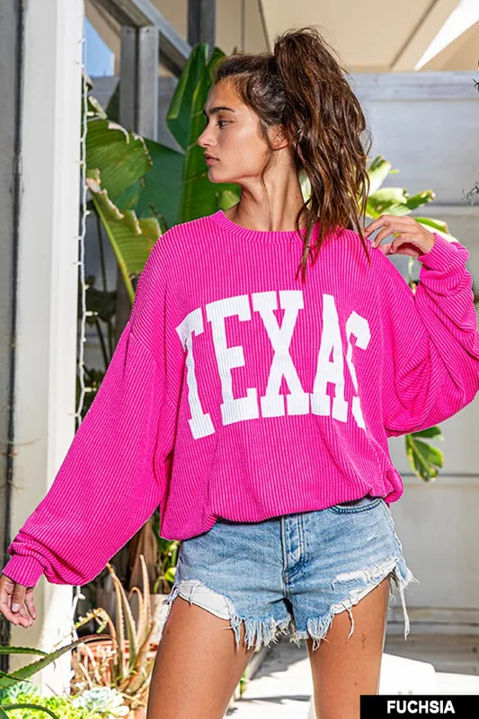 RESTOCKED - TEXAS RIB CORD SWEATSHIRT - FUCHSIA