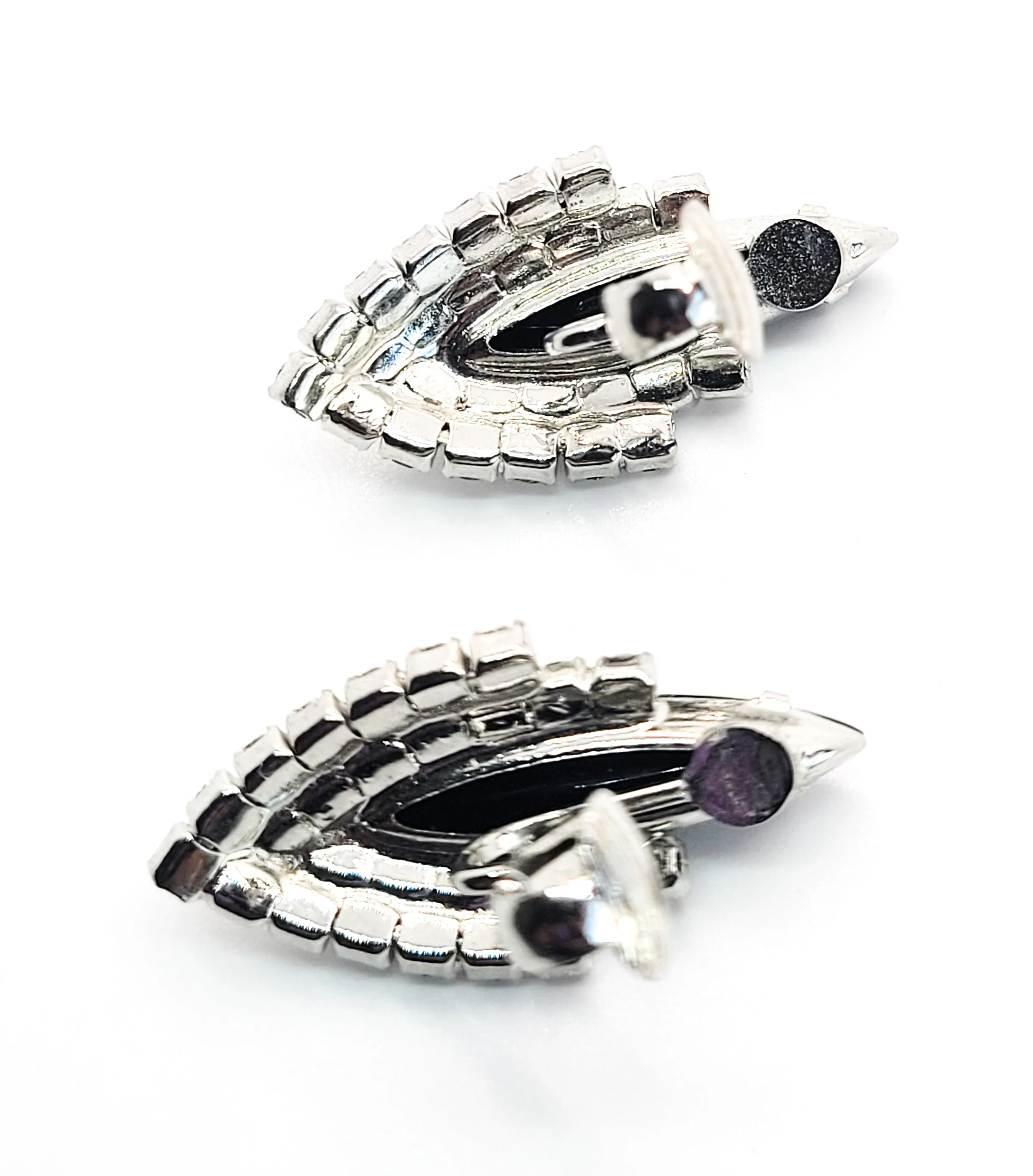 Retro Black and white large Navette vintage rhinestone clip on earrings
