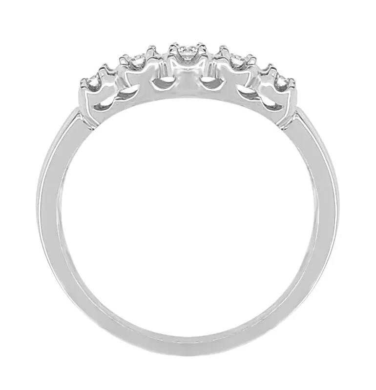 Retro Moderne Platinum Straightline 5 Diamond Filigree Wedding Ring