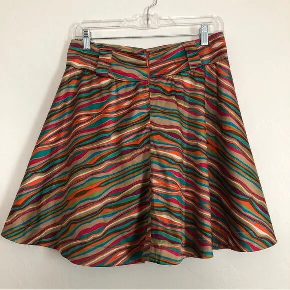 Retro Rainbow Multicolor Stripe Colorful Wavy Full Skater Mini Skirt