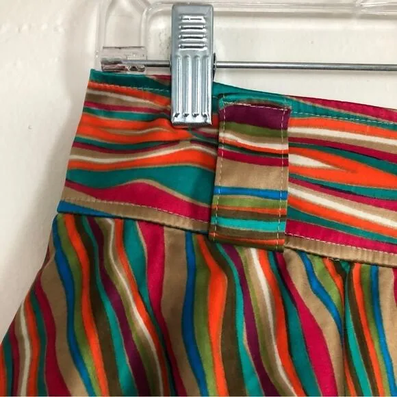 Retro Rainbow Multicolor Stripe Colorful Wavy Full Skater Mini Skirt