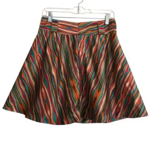 Retro Rainbow Multicolor Stripe Colorful Wavy Full Skater Mini Skirt