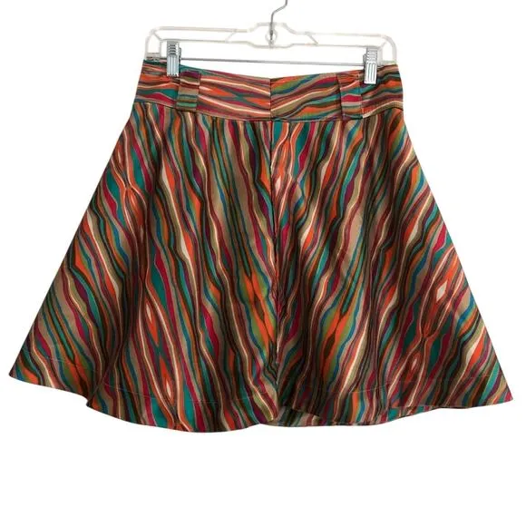 Retro Rainbow Multicolor Stripe Colorful Wavy Full Skater Mini Skirt