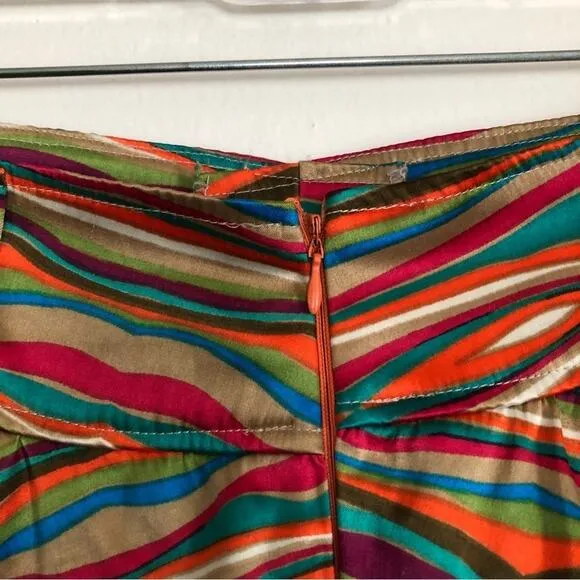 Retro Rainbow Multicolor Stripe Colorful Wavy Full Skater Mini Skirt