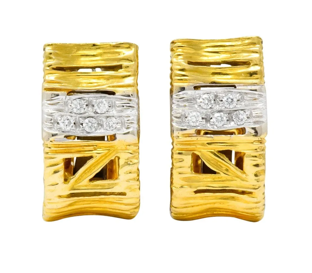 Roberto Coin Diamond 18 Karat Two-Tone Gold Italian Elephantina Earrings