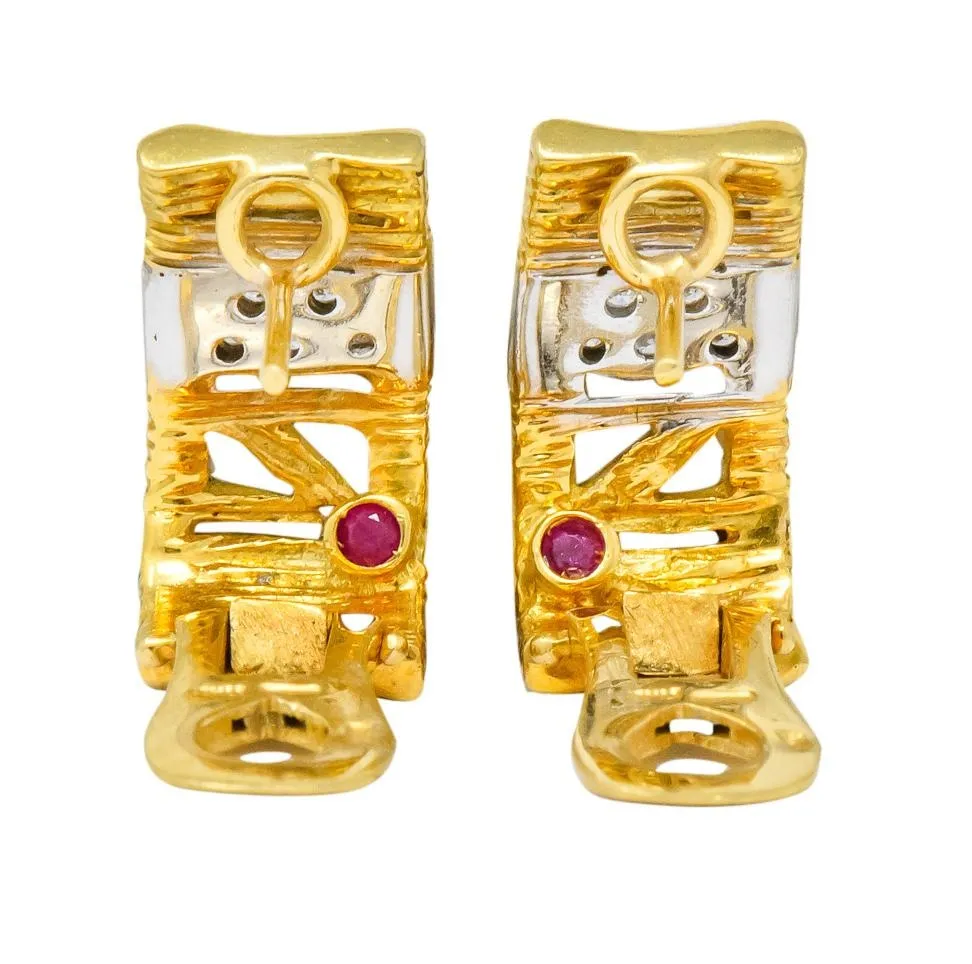 Roberto Coin Diamond 18 Karat Two-Tone Gold Italian Elephantina Earrings