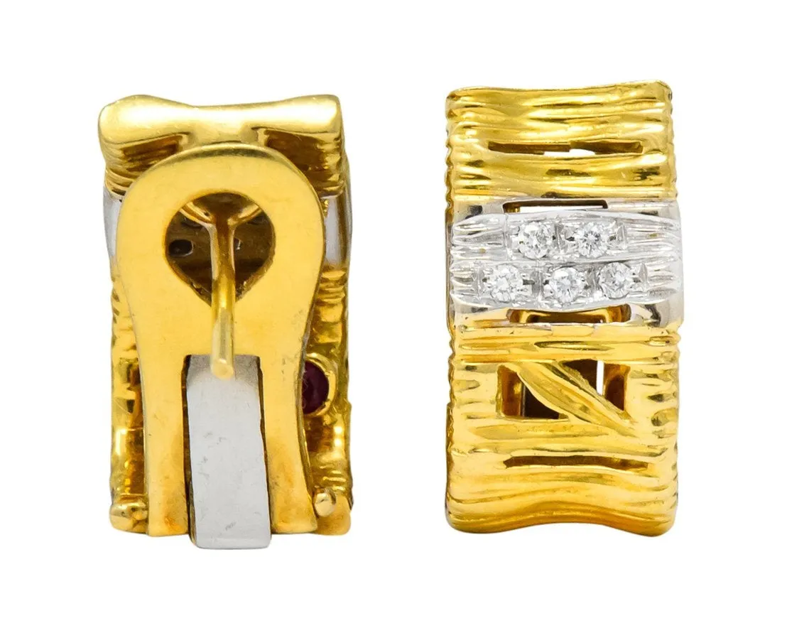 Roberto Coin Diamond 18 Karat Two-Tone Gold Italian Elephantina Earrings