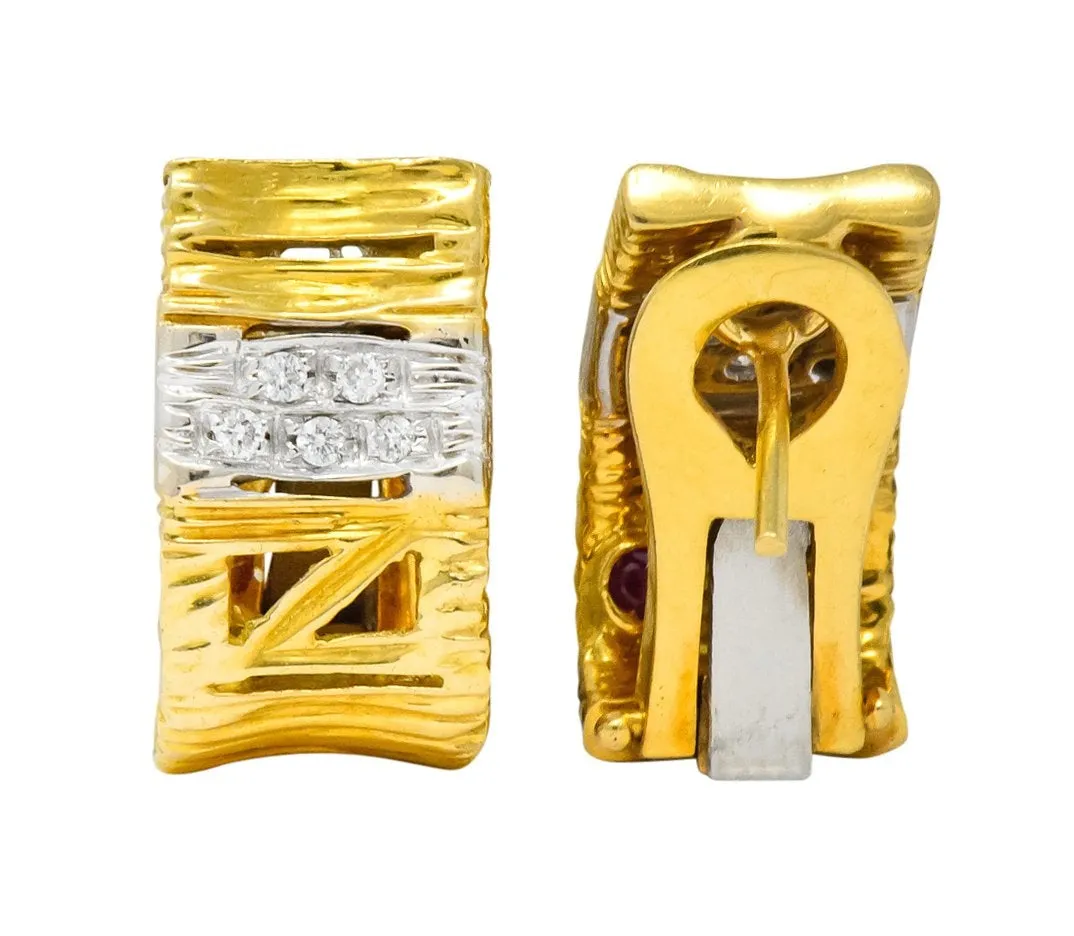 Roberto Coin Diamond 18 Karat Two-Tone Gold Italian Elephantina Earrings