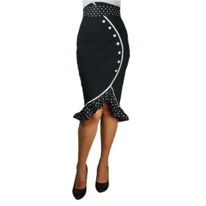 Rockabilly Polka Dot Wiggle Skirt in Black