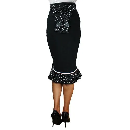 Rockabilly Polka Dot Wiggle Skirt in Black